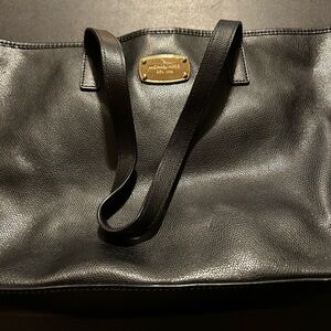 Michael Kors Black Leather Tote with Gold Accents